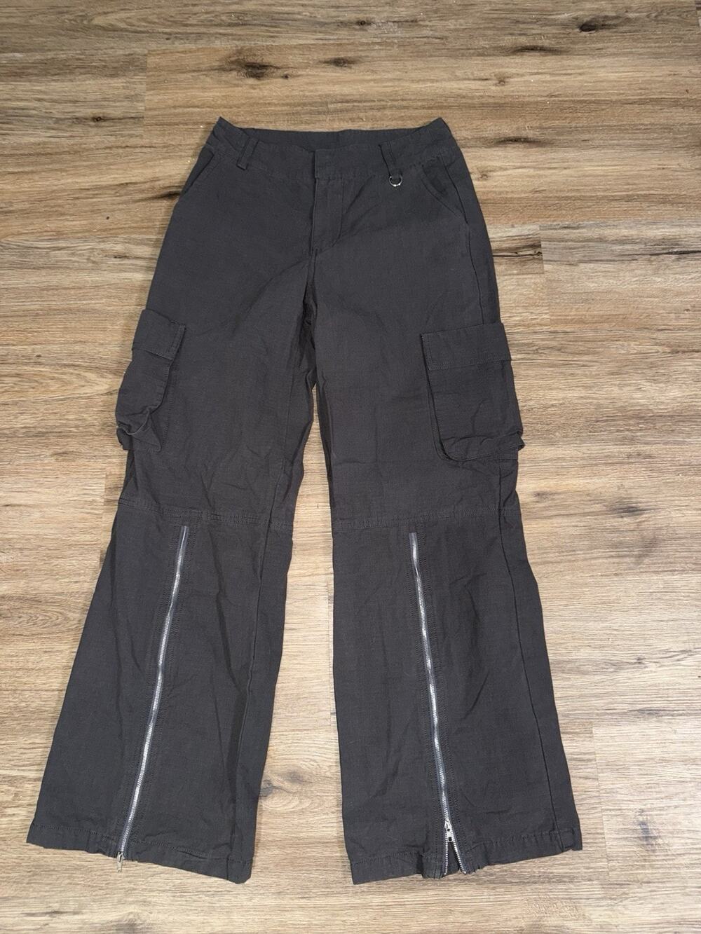 PacSun Gray Cargo Pants Medium Y2K Grunge Goth Wide Leg Zipper Flare Low Rise M